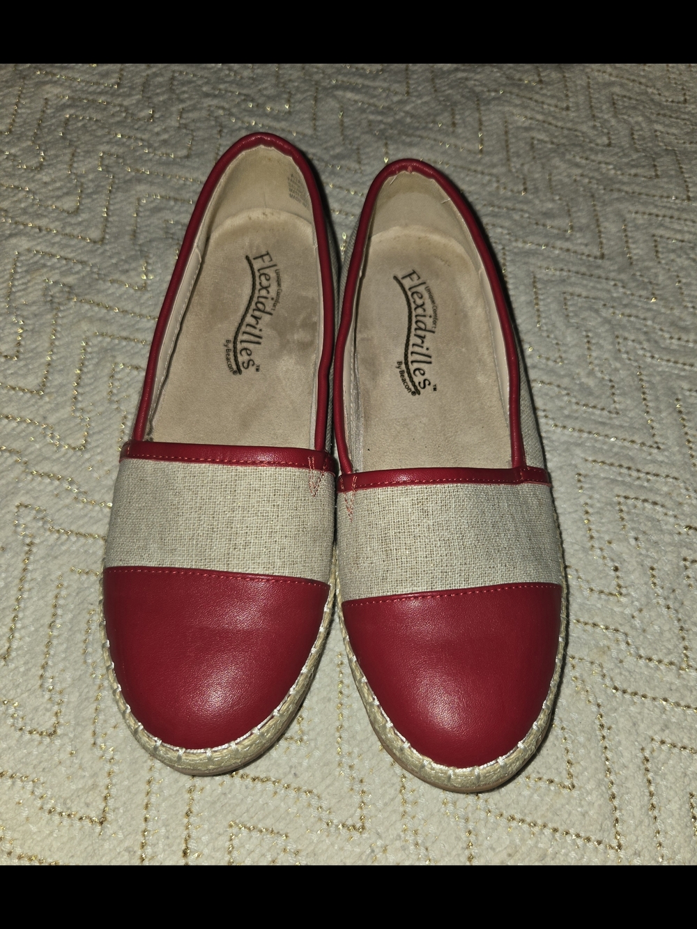 Beacon Flexidrilles Red and Beige Espadrille Flats